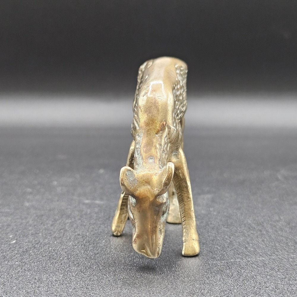 Vintage Solid Brass Grazing Fawn Deer Figurine Mid Century Modern Woodland Decor - Picture 4 of 8